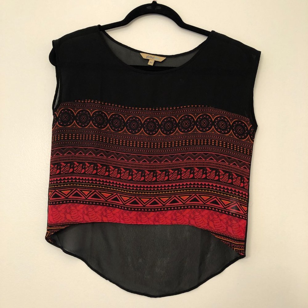 Global Desi Black Red Sheer Boho Crop Blouse | XS - Picture 5 of 10